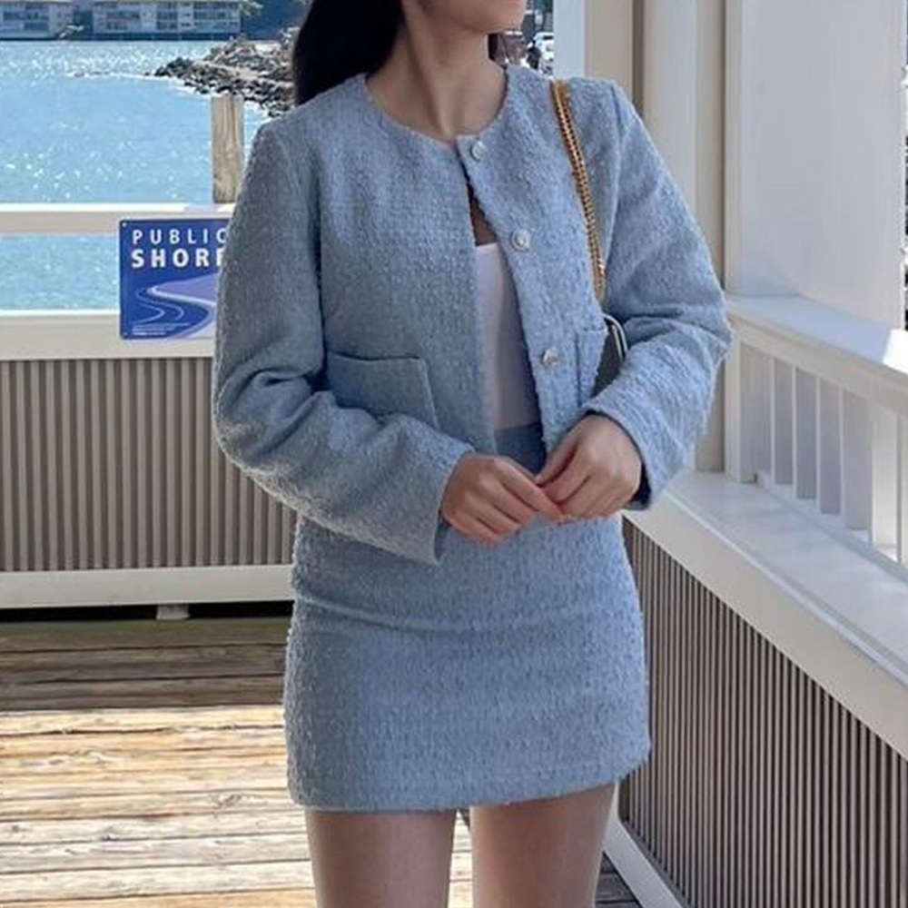 HM Pale Blue Tweed Jacket and Skirt Set